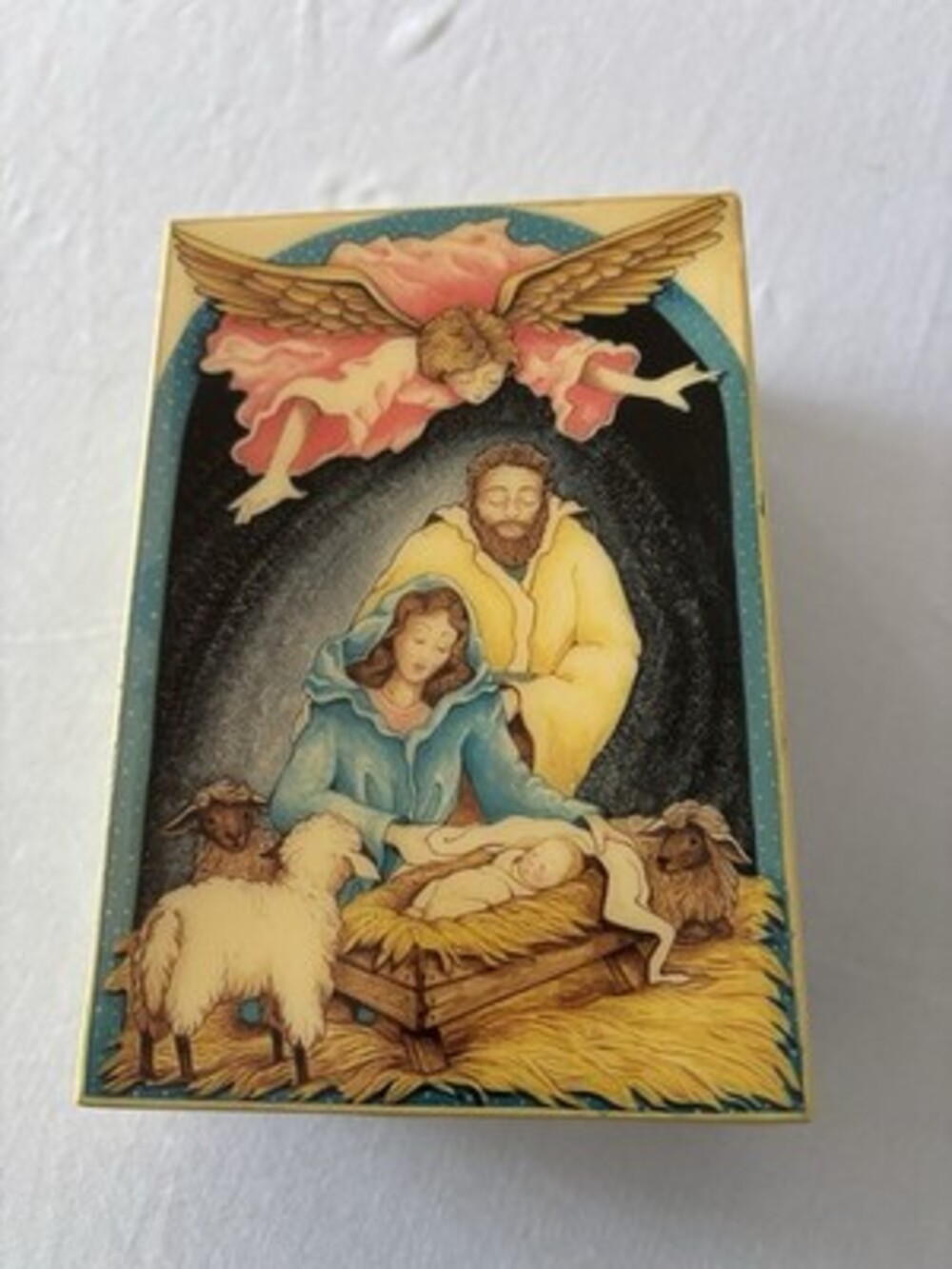 Gorham Nativity Scene Music Box- Silent Night Works 7”Hand painted Resin Decor